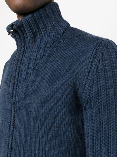 Shop Paul & Shark High-neck Zip-up Cardigan In Blue