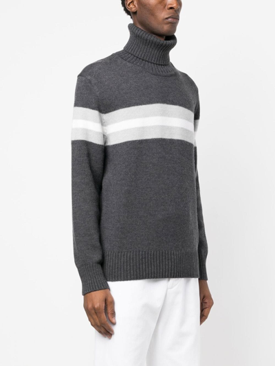 Paul & Shark Striped Roll-neck Jumper In Grey