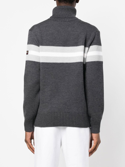 Paul & Shark Striped Roll-neck Jumper In Grey