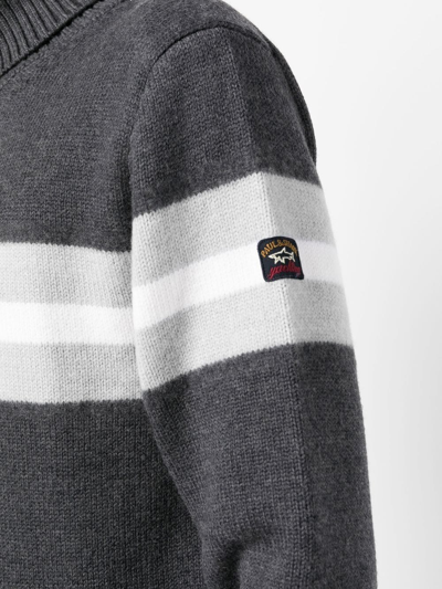 Paul & Shark Striped Roll-neck Jumper In Grey