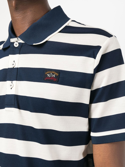 Shop Paul & Shark Striped Logo-patch Polo-shirt In Blue