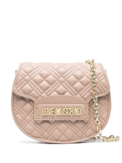 Shop Love Moschino Logo-plaque Quilted Satchel Bag In Neutrals