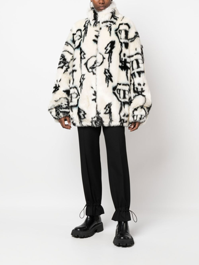 Philipp Plein Monogram-print Faux Fur Coat In White