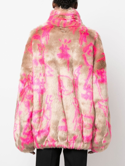 Shop Philipp Plein Monogram-print Faux Fur Coat In Pink