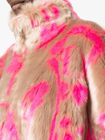 Shop Philipp Plein Monogram-print Faux Fur Coat In Pink