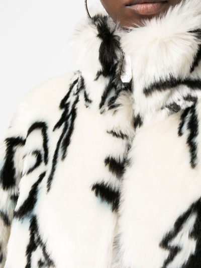 Shop Philipp Plein Monogram-print Faux Fur Coat In White