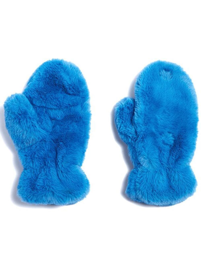 Shop Apparis Open-top Faux-fur Mittens In Blue