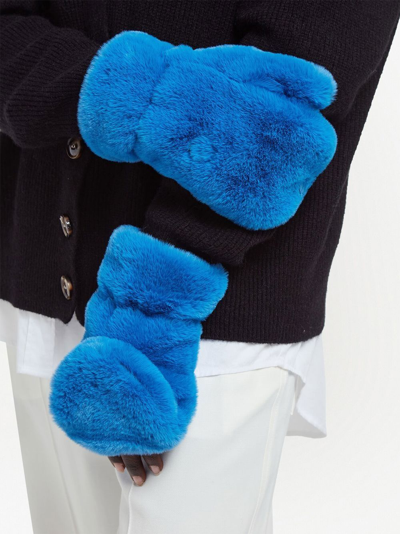 Shop Apparis Open-top Faux-fur Mittens In Blue