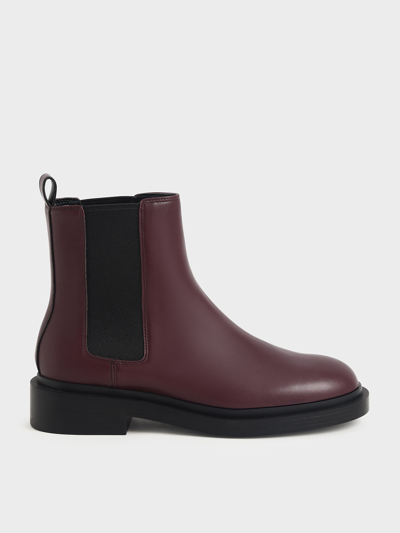 Charles & Keith Chelsea Block-heel Boots In Burgundy
