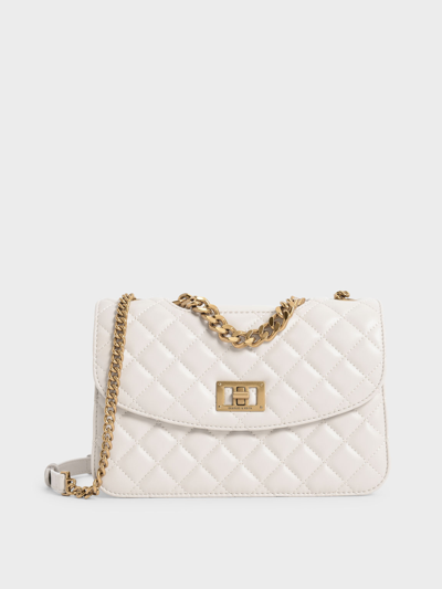 Shop Charles & Keith Quilted Chain Bag In Ivory