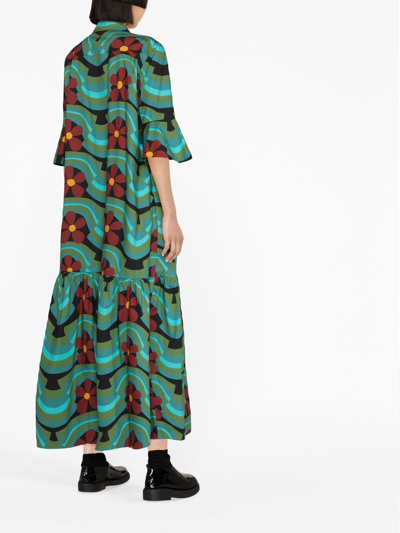 Shop La Doublej Artemis Floral-print Cotton Midi Dress In Green