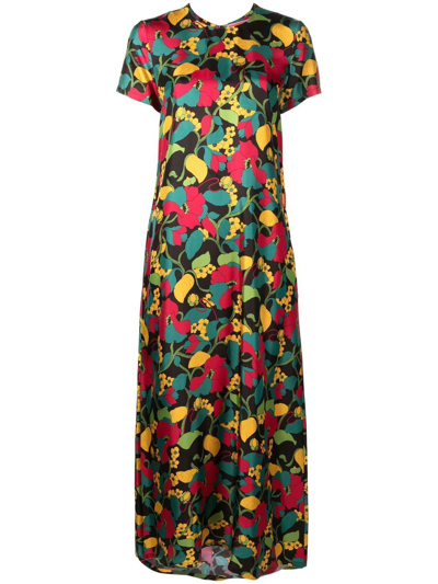 Shop La Doublej Swing Floral-print Silk Midi Dress In Green
