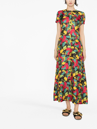 Shop La Doublej Swing Floral-print Silk Midi Dress In Green