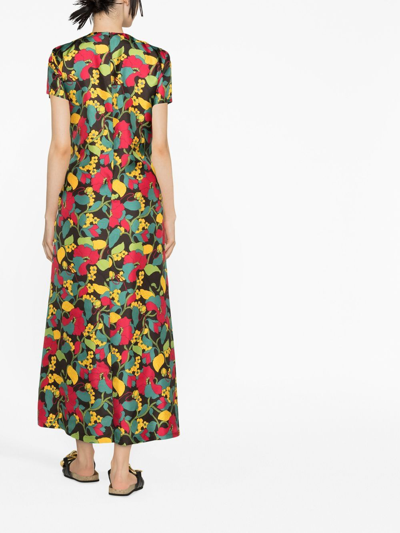 Shop La Doublej Swing Floral-print Silk Midi Dress In Green