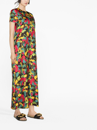 Shop La Doublej Swing Floral-print Silk Midi Dress In Green