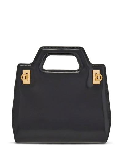 Shop Ferragamo Mini Wanda Calf Leather Tote Bag In Black