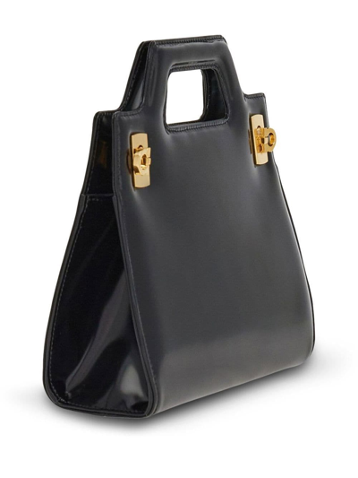 Shop Ferragamo Mini Wanda Calf Leather Tote Bag In Black