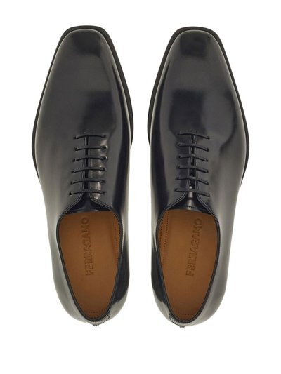 Ferragamo Geoffrey Leather Lace-up Shoes In Black