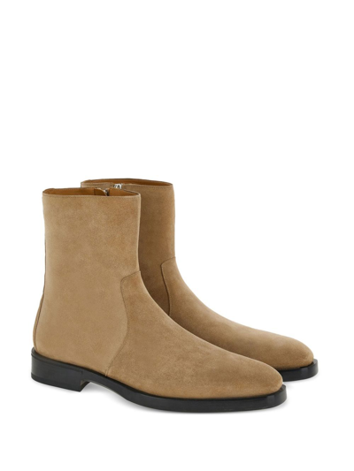 Ferragamo Cappuccino Suede Gerald Ankle Boots In Brown