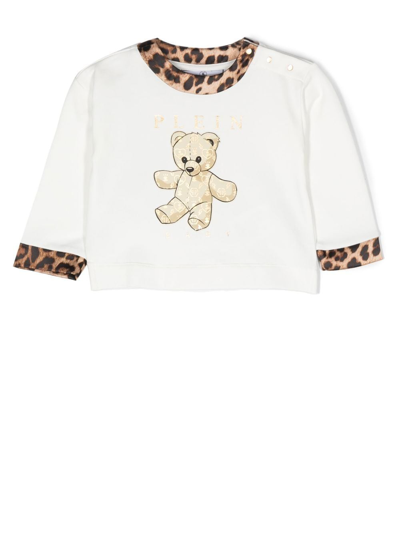 Philipp Plein Junior Teddy Bear-print Leopard-trim Top In White
