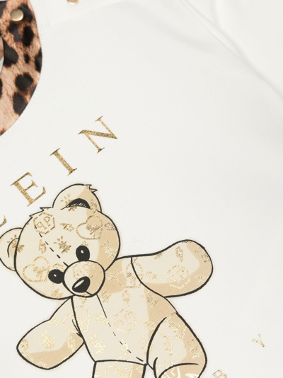 Philipp Plein Junior Teddy Bear-print Leopard-trim Top In White
