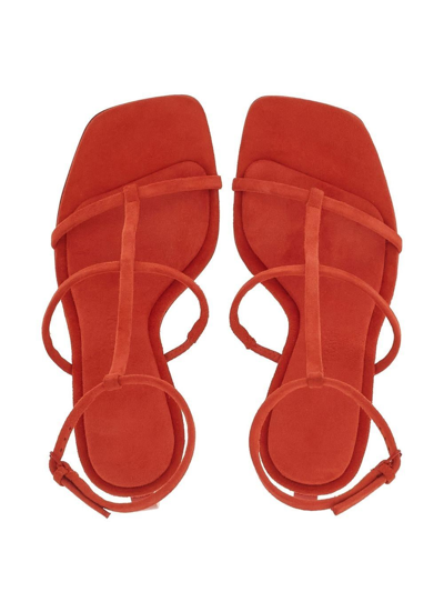 Ferragamo Elina Logo-detailed Suede Sandals In Red