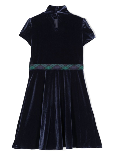 Shop Ralph Lauren Tie-fastening Velvet Dress In Blue