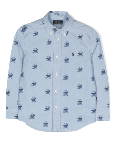 Shop Ralph Lauren Teddy Bear-print Denim Shirt In Blue