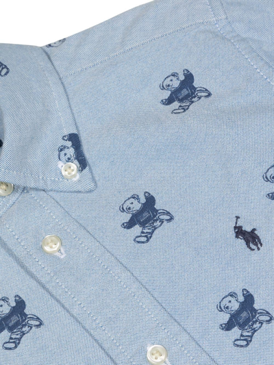 Shop Ralph Lauren Teddy Bear-print Denim Shirt In Blue