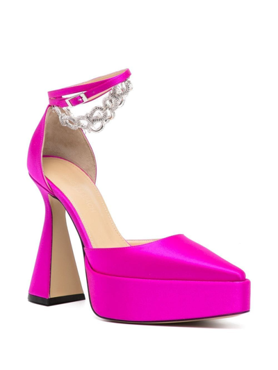 Mach&mach Double Crystal Bow Satin Platform Pump In Pink