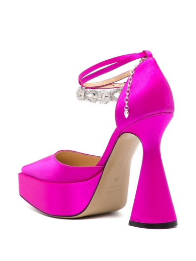Mach&mach Double Crystal Bow Satin Platform Pump In Pink