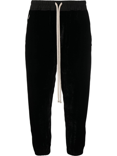 Rick Owens Cropped Drawstring Velvet Jogger Pants In Black
