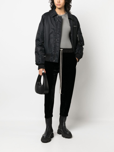 Rick Owens Cropped Drawstring Velvet Jogger Pants In Black