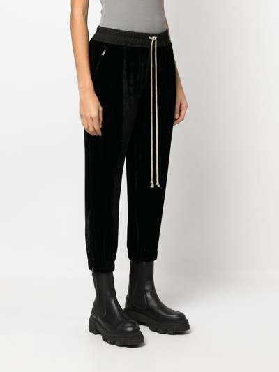 Rick Owens Cropped Drawstring Velvet Jogger Pants In Black