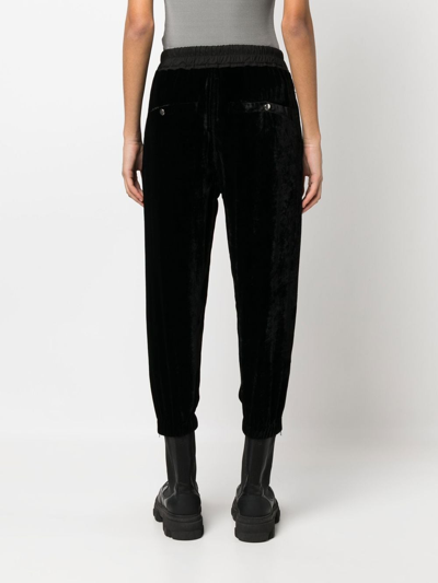 Rick Owens Cropped Drawstring Velvet Jogger Pants In Black