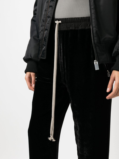 Rick Owens Cropped Drawstring Velvet Jogger Pants In Black