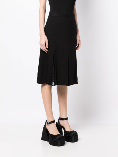 Shop Boutique Moschino Lace-trim Pleated Skirt In Black
