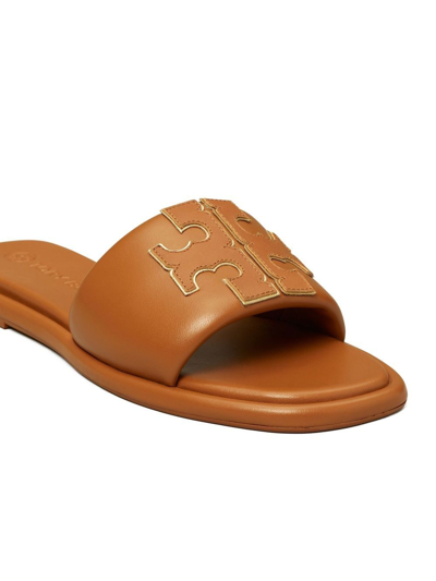 Shop Tory Burch Double T Flat Sandals In Brown