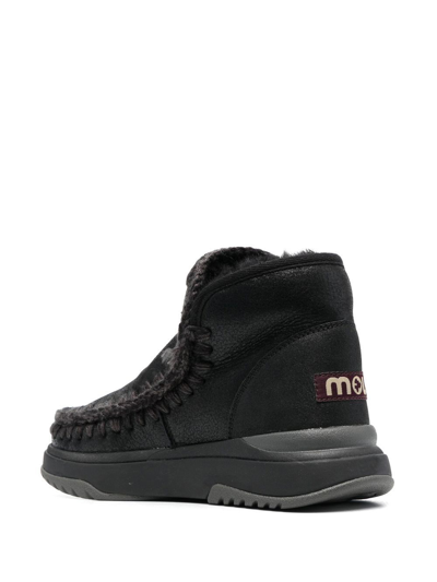 Mou Black Double-face Sheepskin Eskimo Jogger Parka In Black