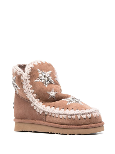 Shop Mou Eskimo Star-embroidered Moccasin Boots In Pink