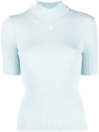 Shop Courrèges High-neck Rib-knit Top In Blue