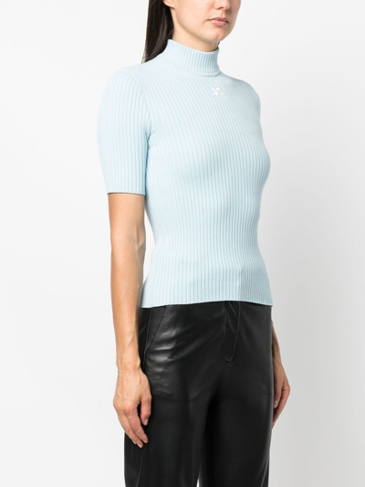 Shop Courrèges High-neck Rib-knit Top In Blue