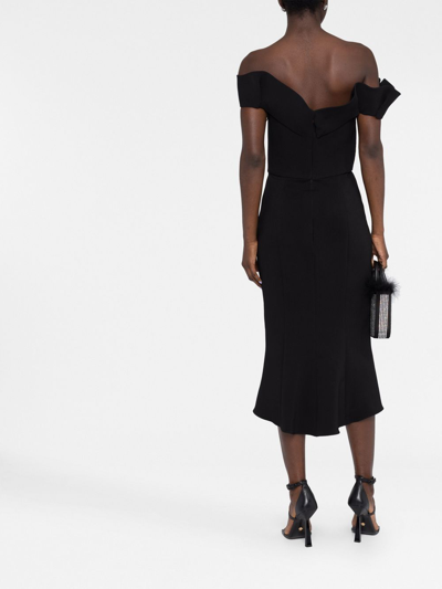 Shop Marchesa Off-shoulder Midi Dress In Black