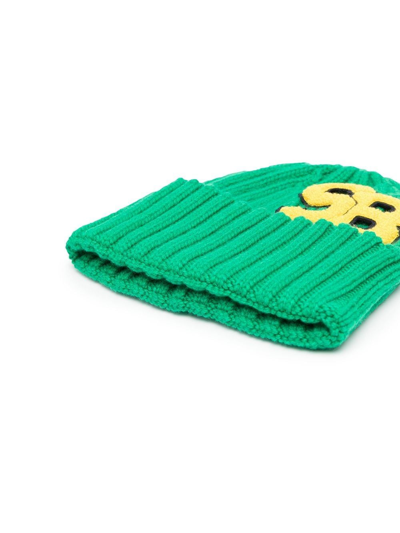 Shop Mc2 Saint Barth Logo-patch Knit Beanie In Green
