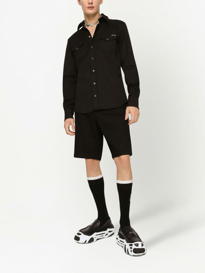 Shop Dolce & Gabbana Coated Denim Shirt In Black