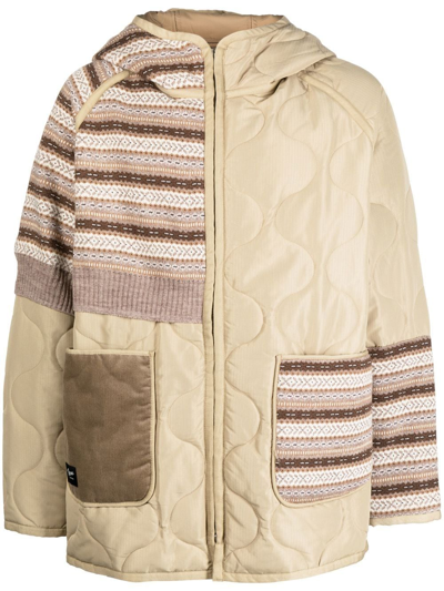 Shop Five Cm Hooded Panelled Quilted Jacket In Brown