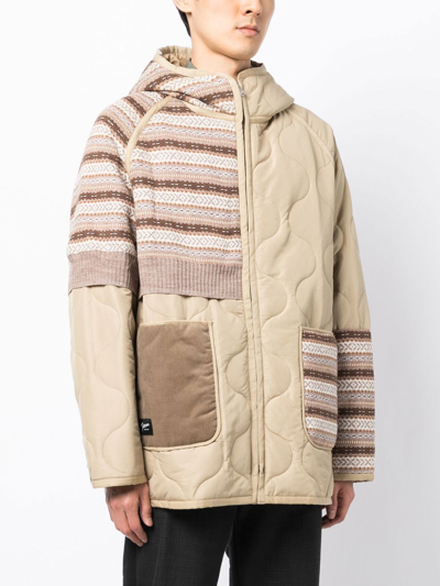 Shop Five Cm Hooded Panelled Quilted Jacket In Brown