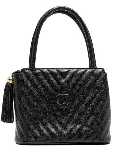 Pre-owned Chanel 1992 Cc V-stitch Top-handle Bag In Black