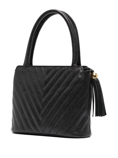 Pre-owned Chanel 1992 Cc V-stitch Top-handle Bag In Black