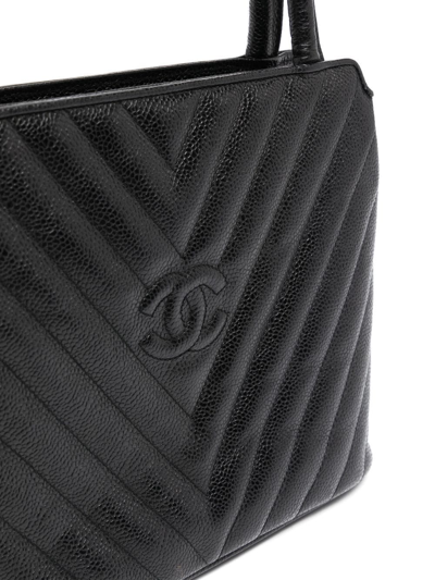 Pre-owned Chanel 1992 Cc V-stitch Top-handle Bag In Black